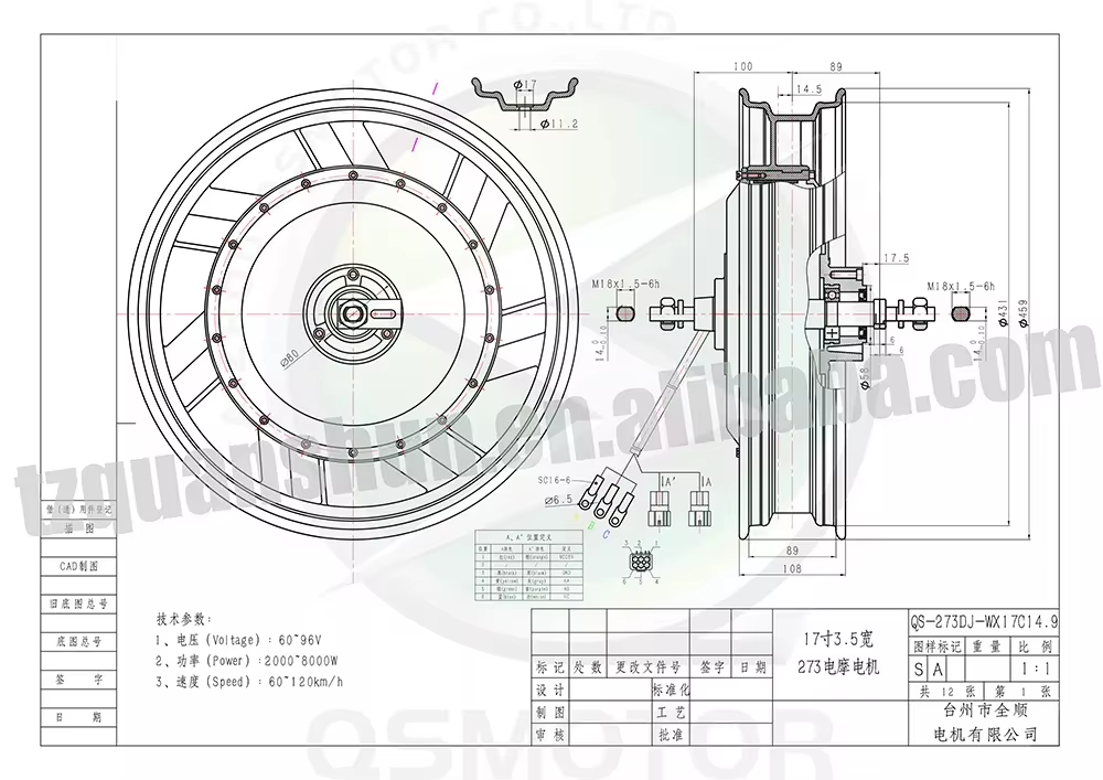 17 Inch Motorcycle Rim Hub Motor 72V - محرك كهربائي بدون فرشاة QSMOTOR QS273